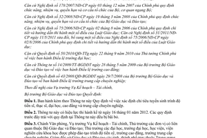 Thông tư 57/2011/TT-BGDĐT  xác định chỉ tiêu tuyển sinh trình độ