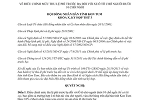 Nghị quyết 32/2011/NQ-HĐND lệ phí trước bạ xe ô tô dưới 10 chỗ ngồi Kon Tum