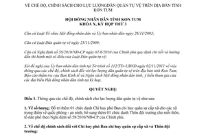Nghị quyết 33/2011/NQ-HĐND chế độ chính sách lực lượng dân quân tự vệ Kon Tum
