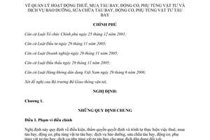 Nghị định 110/2011/NĐ-CP quản lý hoạt động thuê, mua tàu bay, động cơ