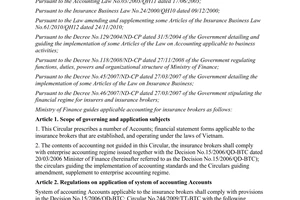 Circular No. 175/2011/TT-BTC guiding applicable accounting for insurance brokers