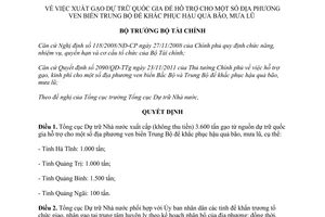 Quyết định 2962/QĐ-BTC xuất gạo dự trữ quốc gia để hỗ trợ