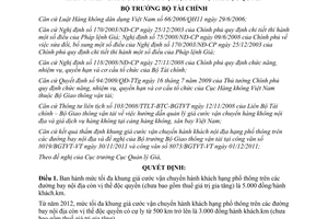 Quyết định 2967/QĐ-BTC mức tối đa khung giá cước vận chuyển hành khách