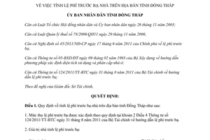 Quyết định 31/2011/QĐ-UBND về tính lệ phí trước bạ nhà trên địa bàn tỉnh Đồng Th
