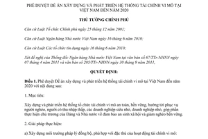 Quyết định 2195/QĐ-TTg  phát triển hệ thống tài chính vi mô tại Việt Nam