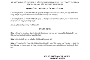 Quyết định 375/QĐ-UBDT công bố Danh mục văn bản quy phạm pháp luật