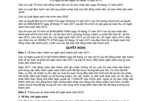 Nghị quyết 21/2011/NQ-HĐND dự toán và phân bổ ngân sách thành phố năm 2012