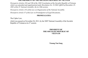 Order No. 14/2011/L-CTN  on the promulgation of the Cipher law
