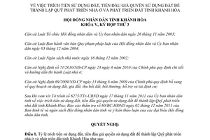 Nghị quyết 15/2011/NQ-HĐND trích tiền đấu giá quyền sử dụng đất thành lập quỹ nhà ở Khánh Hòa