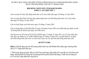 Nghị quyết 14/2011/NQ-HĐND mức quà tặng cho đối tượng chính sách Khánh Hòa