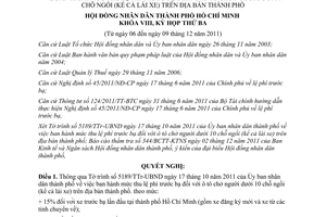 Nghị quyết 24/2011/NQ-HĐND mức thu lệ phí trước bạ ô tô chở người