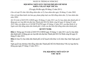 Nghị quyết 26/2011/NQ-HĐND bảng giá đất trên địa bàn thành phố Hồ Chí Minh