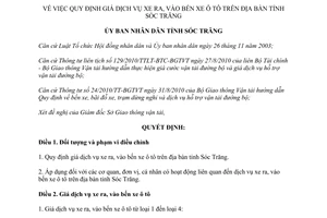 Quyết định 35/2011/QĐ-UBND  giá dịch vụ xe ra, vào bến xe ô tô