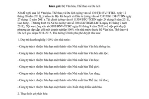 Công văn 2218/TTg-ĐMDN phê duyệt Phương án sắp xếp, đổi mới doanh nghiệp 100%