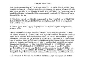 Công văn 3639/BTTTT-PC có ý kiến về nội dung vướng mắc trong công tác hải quan