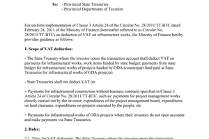 Official dispatch 17848/BTC-TCT VAT deduction Circular 28/2011/TT-BTC