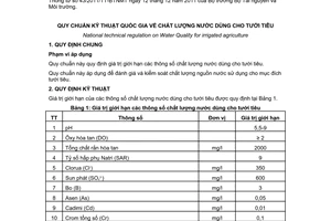Quy chuẩn kỹ thuật Quốc gia QCVN 39:2011/BTNMT về chất lượng nước dùng cho tưới tiêu do Bộ trưởng Bộ Tài nguyên và Môi trường ban hành