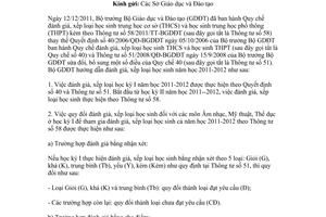 Công văn 8382/BGDĐT-GDTrH đánh giá xếp loại học sinh năm 2011 2012
