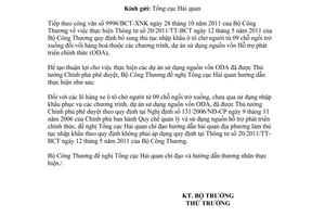 Công văn 11967/BCT-XNK thực hiện Thông tư 20/2011/TT-BCT  Dự án sử dụng vốn ODA