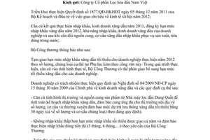 Công văn 12052/BCT-XNK hạn mức nhập khẩu xăng dầu tối thiểu năm 2012