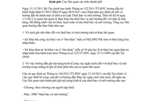 Công văn 6660/TCHQ-TXNK hướng dẫn kê khai, hạch toán thuế bảo vệ môi trường