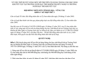 Nghị quyết 45/2011/NQ-HĐND nâng mức hỗ trợ tiền ăn hàng tháng học sinh khuyết tật Bà Rịa Vũng Tàu
