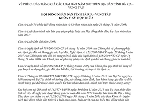 Nghị quyết 40/2011/NQ-HĐND phê chuẩn bảng giá đất 2012 Bà Rịa Vũng Tàu