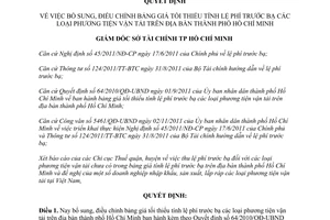 Quyết định 15407/STC-BVG-2  bổ sung bảng giá tối thiểu tính lệ phí trước bạ