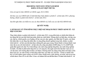 Nghị quyết 19/2011/NQ-HĐND nhiệm vụ phát triển kinh tế xã hội Nam Định 2012