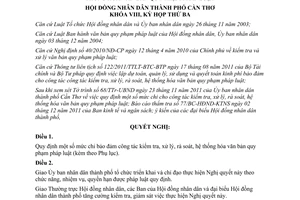 Nghị quyết 15/2011/NQ-HĐND mức chi cho công tác kiểm tra văn bản Cần Thơ