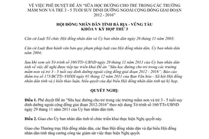 Nghị quyết 44/2011/NQ-HĐND Sữa học đường trẻ mầm non suy dinh dưỡng 2012 2016 Bà Rịa Vũng Tàu