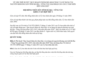 Nghị quyết 41/2011/NQ-HĐND Quy hoạch thăm dò khai thác khoáng sản Bà Rịa Vũng Tàu 2011 2015 tầm nhìn 2020