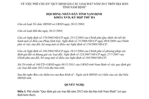 Nghị quyết 24/2011/NQ-HĐND Quy định giá đất năm 2012