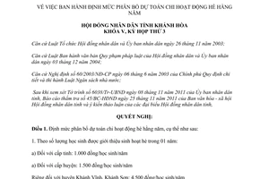 Nghị quyết 20/2011/NQ-HĐND Định mức phân bổ dự toán chi hoạt động hè hằng năm Khánh Hòa