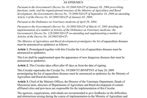 Circular No. 83/2011/TT-BNNPTNT promulgating the list of aquaculture diseases