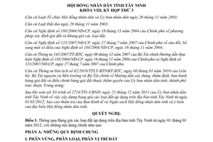 Nghị quyết 44/2011/NQ-HĐND thông qua Bảng giá đất áp dụng trên địa bàn tỉnh Tây