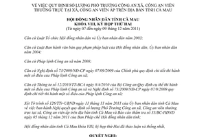 Nghị quyết 08/2011/NQ-HĐND số lượng Phó Trưởng Công an xã, Công an viên