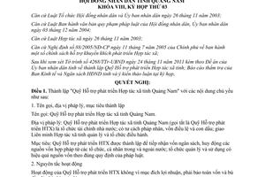 Nghị quyết 30/2011/NQ-HĐND thành lập Quỹ Hỗ trợ phát triển Hợp tác xã