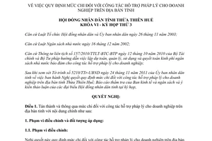 Nghị quyết 11/2011/NQ-HĐND mức chi hỗ trợ pháp lý doanh nghiệp Thừa Thiên Huế