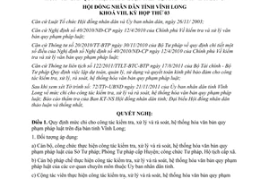 Nghị quyết 23/2011/NQ-HĐND chi kiểm tra hệ thống hoá văn bản quy phạm pháp luật Vĩnh Long