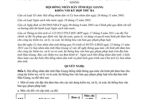 Nghị quyết 30/2011/NQ-HĐND mức kính phí đảm bảo cho công tác kiểm tra Hậu Giang