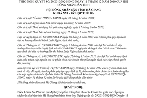 Nghị quyết 28/2011/NQ-HĐND sửa đổi phụ lục các khoản thu ngân sách Hà Giang