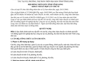 Nghị quyết số 24/2011/NQ-HĐND quy định chính sách trợ cấp cán bộ Vĩnh Long