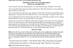 Nghị quyết 22/2011/NQ-HĐND sửa tên gọi một số khoản nguồn thu ngân sách Hòa Bình