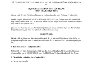 Nghị quyết 18/2011/NQ-HĐND tình hình kinh tế xã hội 2011 Sóc Trăng