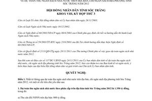 Nghị quyết 19/2011/NQ-HĐND dự toán thu ngân sách nhà nước 2012 Sóc Trăng