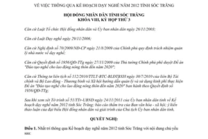 Nghị quyết 36/2011/NQ-HĐND thông qua Kế hoạch dạy nghề 2012 Sóc Trăng