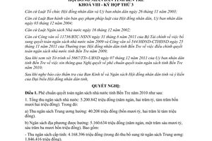 Nghị quyết số 11/2011/NQ-HĐND phê chuẩn quyết toán ngân sách 2010 Bến Tre
