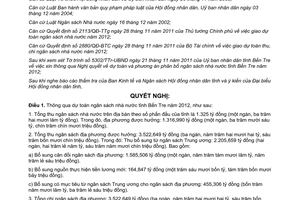 Nghị quyết 09/2011/NQ-HĐND dự toán và phân bổ ngân sách Bến Tre năm 2012
