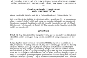 Nghị quyết 15/2011/NQ-HĐND kinh tế xã hội quốc phòng an ninh 2011 nhiệm vụ 2012 Hậu Giang